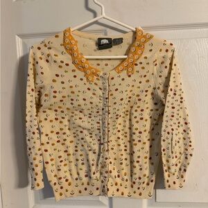 Playful Cream and Orange Cardigan Sweater